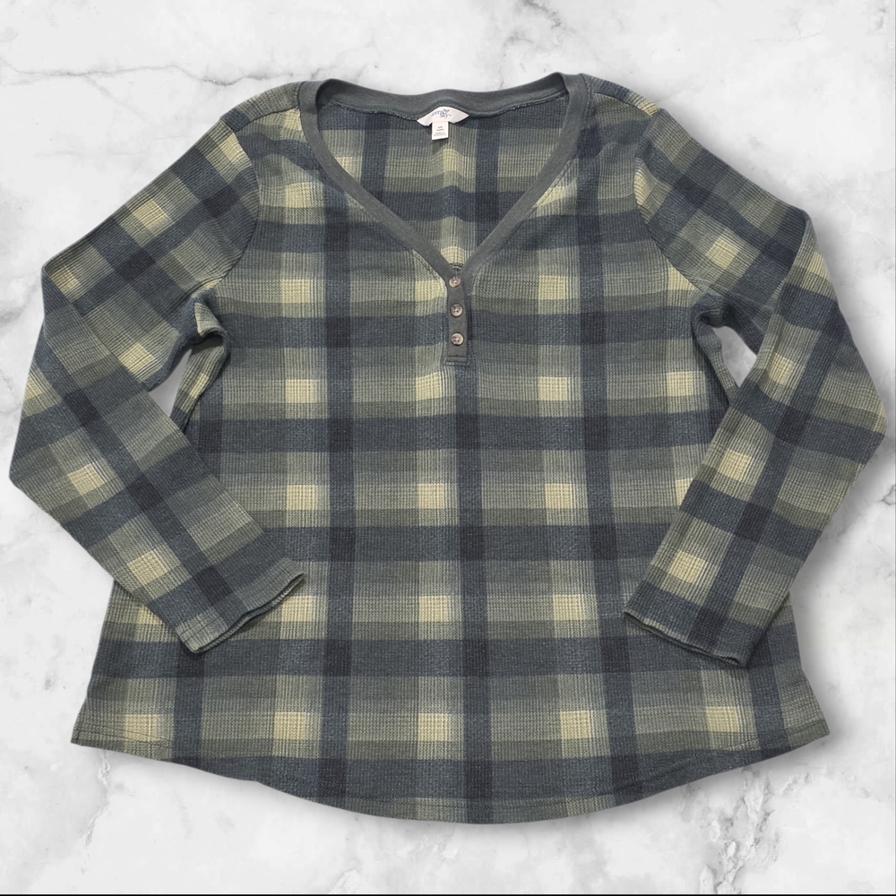 Terra & Sky Plaid Long Sleeve Top Shirt Size 14W B48